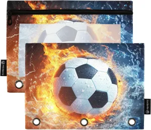 Water and Fire Football Pencil Pouch for 3 Ring Binder 2 Pack Clear Window Pencil Bags with Zipper Pencil Case for School Class Office College Supplies