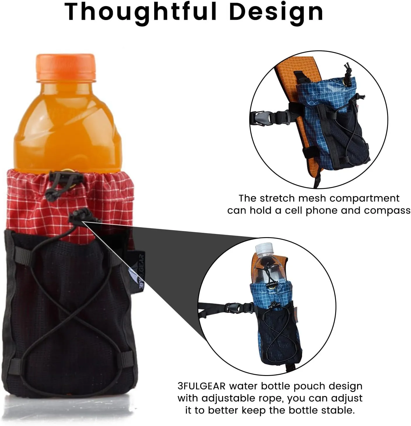 Water Bottle Sleeve for Backpack Shoulder Straps, Bottle Pouch Accessories, Adjustable Molle Water Bottle Bag for Camping Travel Fishing Outdoor Activities(Grey)