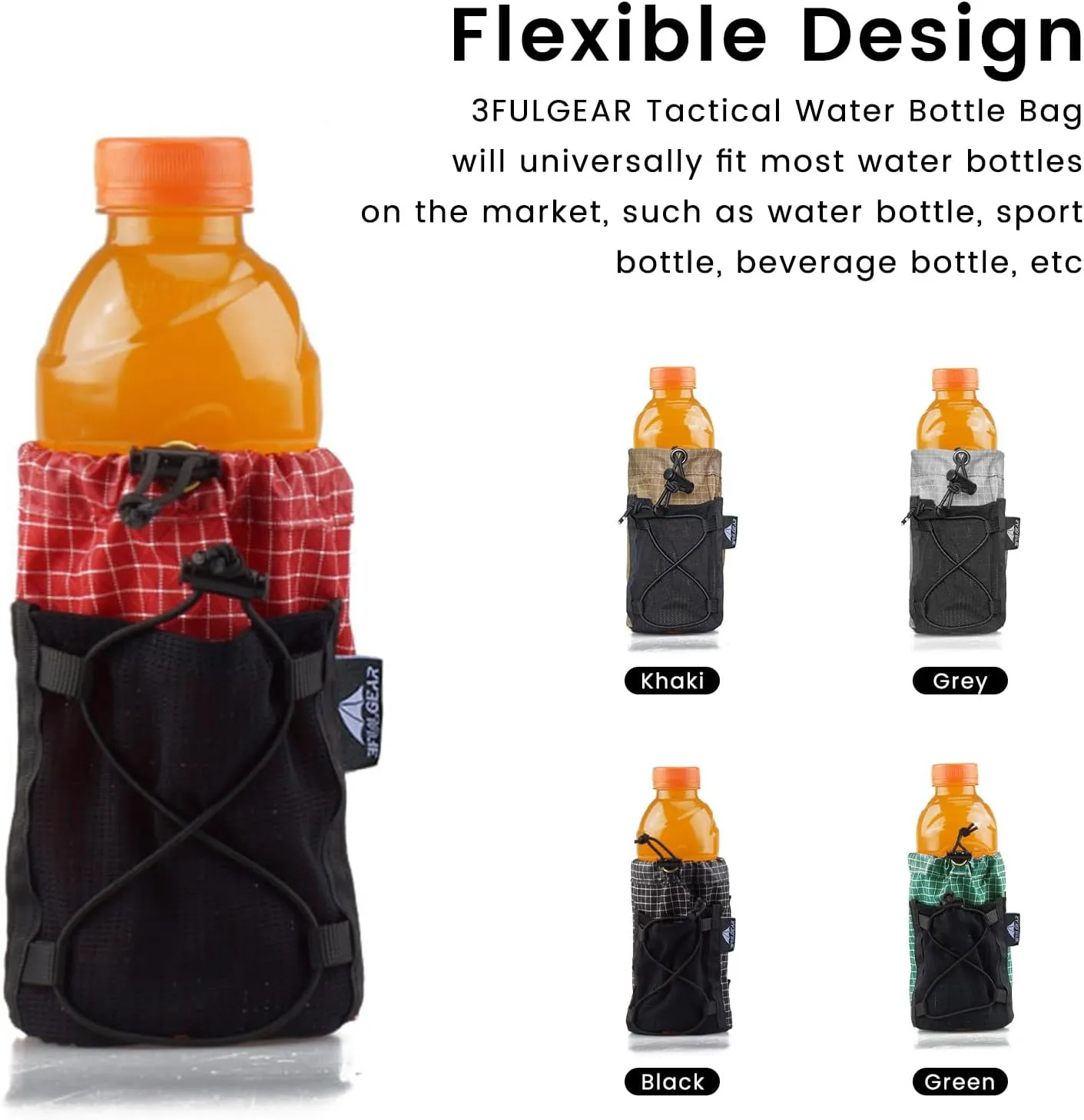 Water Bottle Sleeve for Backpack Shoulder Straps, Bottle Pouch Accessories, Adjustable Molle Water Bottle Bag for Camping Travel Fishing Outdoor Activities(Grey)