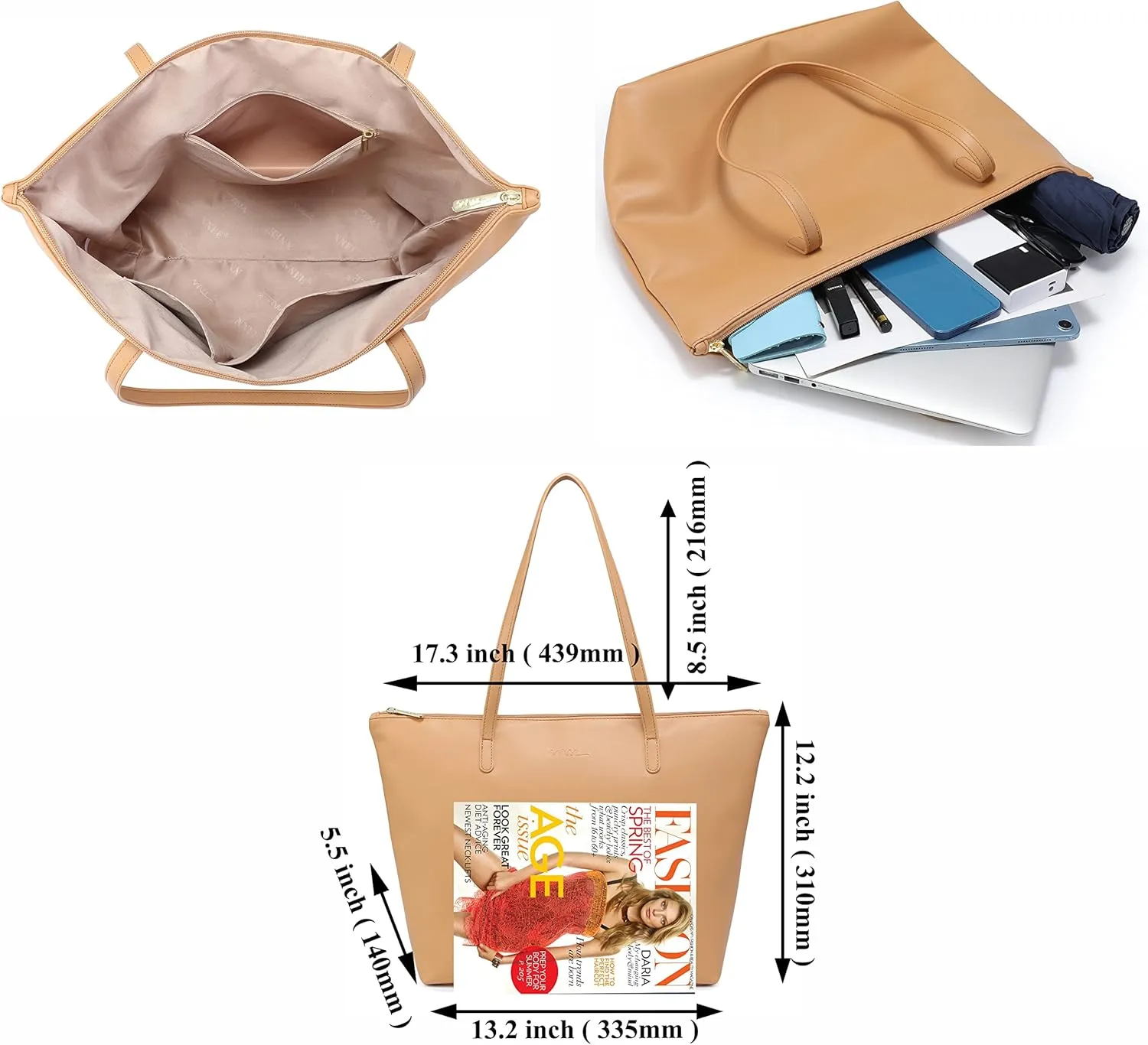 Water Resistance Light Weight Leather Tote Bag Big Capacity Handbag Shoulder Bag