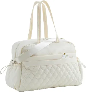 Water-Resistant Women's Duffle Bag - Carry On Approved Gym Tote with Wet Pocket, Lightweight Weekender Overnight Bag for Travel, Sports, Hospital 16.5x7.5x11 Inch Personal Item (Beige)