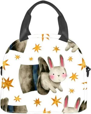 Watercolor cute bunny jumps out a hat Circus trick a rabbit Cute Insulated Adult Lunch Bag with Shoulder Strap for Women Lightweight Reusable Portable Freezable Lunch Tote Bag for Work Picnic