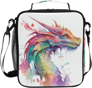 Watercolor Dragon Kids Lunch Box Boys Girls Insulated Lunch Bag Reusable Thermal Cooler Tote Portable Shoulder Strap School Picnic