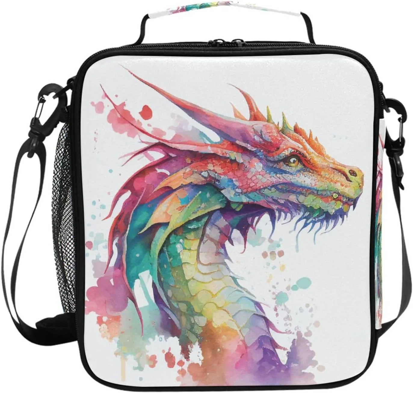 Watercolor Dragon Kids Lunch Box Boys Girls Insulated Lunch Bag Reusable Thermal Cooler Tote Portable Shoulder Strap School Picnic