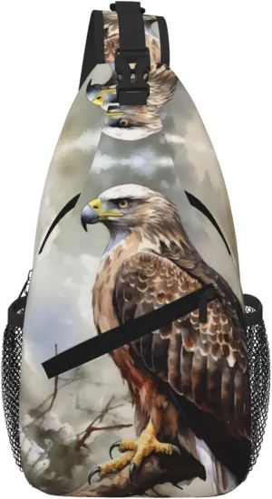Watercolor Of Hawk Sling Bag For Women Men Travel Hiking Backpack Crossbody Shoulder Chest Bags Casual Daypack