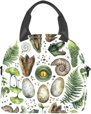Watercolor prehistoric collection Insulated Adult Lunch Bag with Shoulder Strap for Women Lightweight Reusable Portable Freezable Lunch Tote Bag for Work Picnic