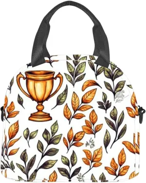 Watercolor style golden trophy white Insulated Adult Lunch Bag with Shoulder Strap for Women Lightweight Reusable Portable Freezable Lunch Tote Bag for Work Picnic