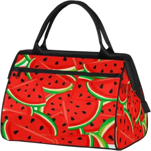 Watercolor Summer Watermelon Travel Duffel Bag Gym Tote Bag for Women Men Waterproof Weekend Overnight Bag Carry On Tote Luggage with Pocket Personal Item Bags Sports Bag fit Travel Sports Gym Yoga
