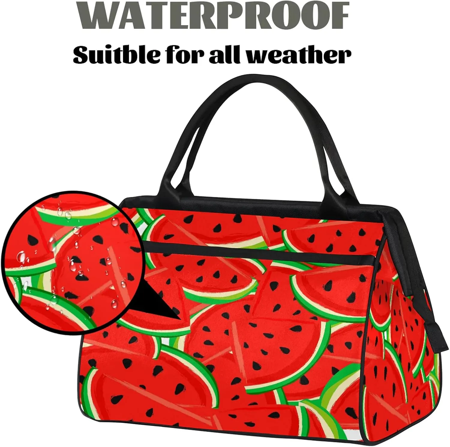 Watercolor Summer Watermelon Travel Duffel Bag Gym Tote Bag for Women Men Waterproof Weekend Overnight Bag Carry On Tote Luggage with Pocket Personal Item Bags Sports Bag fit Travel Sports Gym Yoga