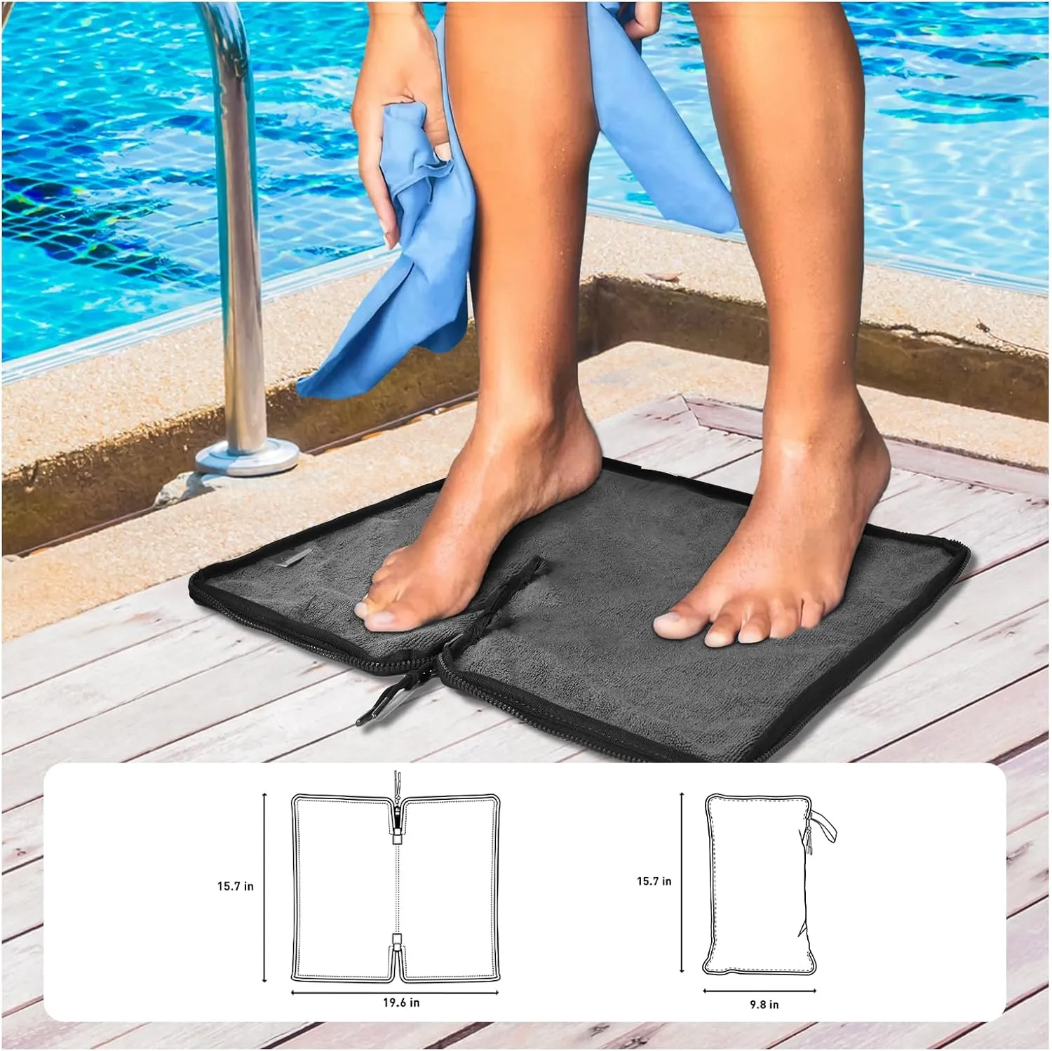 Waterproof Embedded Towel Wet Bag(Fleece),Machine Washable Wet Bag for Swimsuit,Wet Clothes Bag with Handle Zippered Oxford Cloth,Swimsuit Bag Wet Dry Gym Beach Pool Travel Essentials(Black)