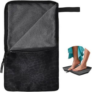 Waterproof Embedded Towel Wet Bag(Fleece),Machine Washable Wet Bag for Swimsuit,Wet Clothes Bag with Handle Zippered Oxford Cloth,Swimsuit Bag Wet Dry Gym Beach Pool Travel Essentials(Black)