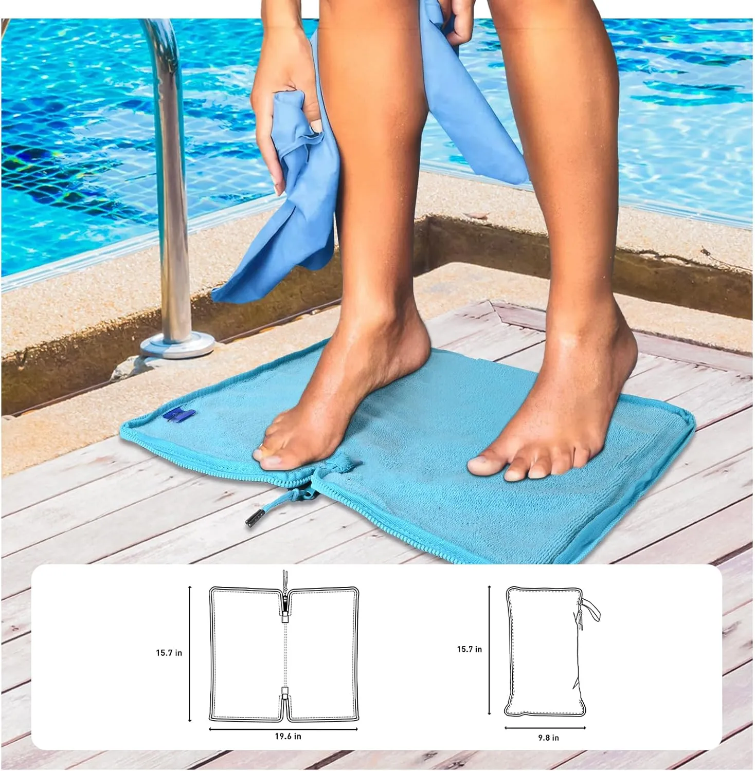 Waterproof Embedded Towel Wet Bag(Fleece),Machine Washable Wet Bag for Swimsuit,Wet Clothes Bag with Handle Zippered Oxford Cloth,Swimsuit Bag Wet Dry Gym Beach Pool Travel Essentials(Navy Blue)