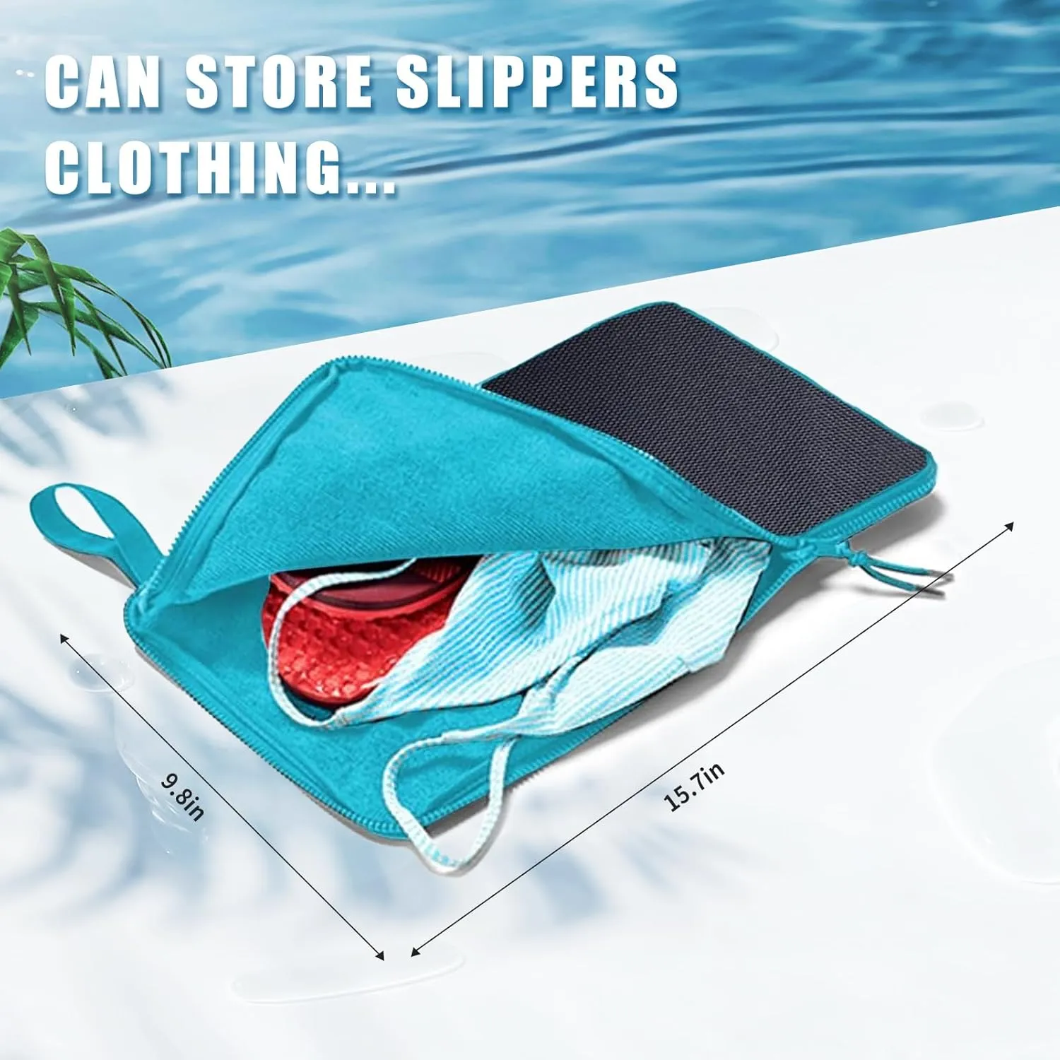 Waterproof Embedded Towel Wet Bag(Fleece),Machine Washable Wet Bag for Swimsuit,Wet Clothes Bag with Handle Zippered Oxford Cloth,Swimsuit Bag Wet Dry Gym Beach Pool Travel Essentials(Navy Blue)
