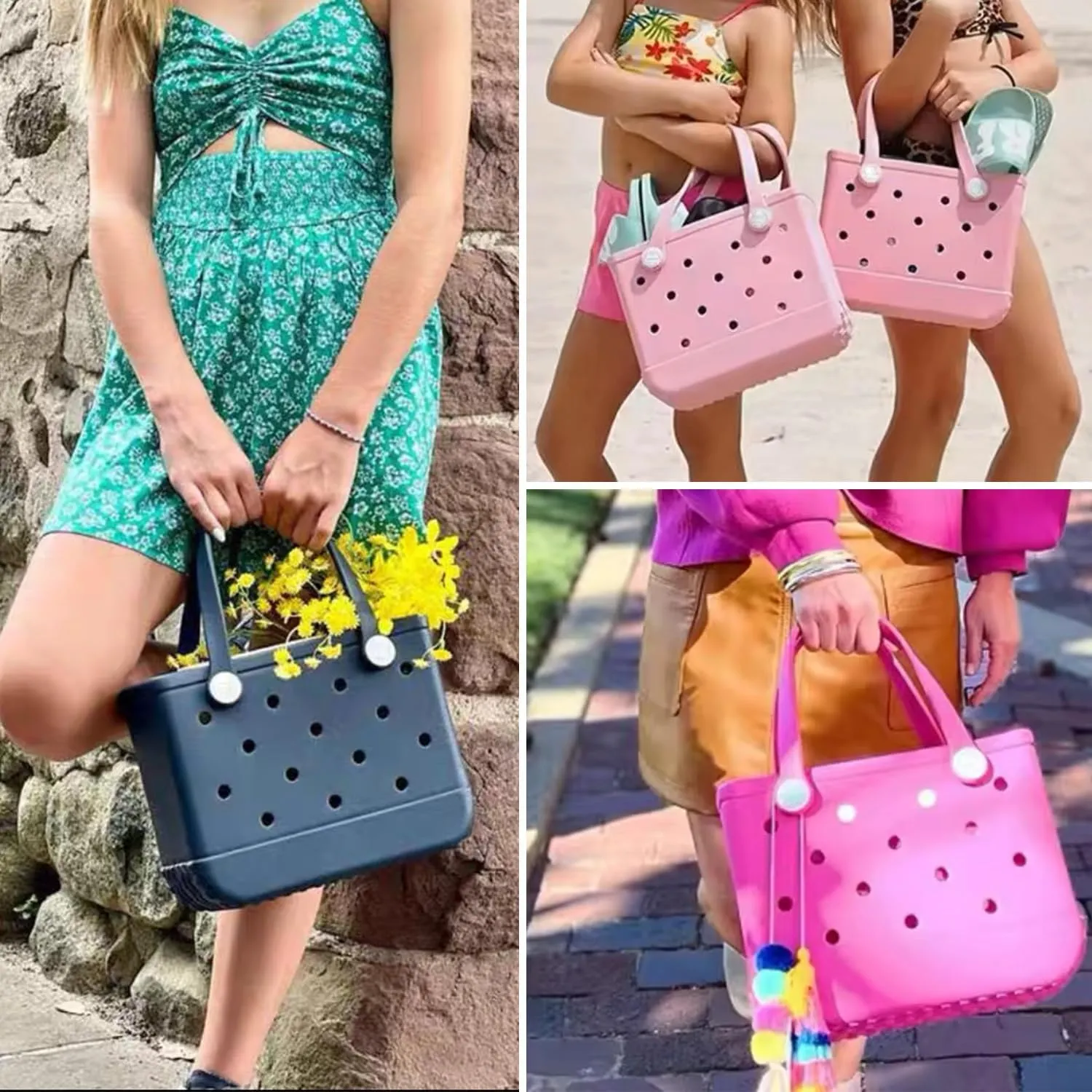 Waterproof Rubber Beach Tote, Eva Beach Bag, Rubber Beach Bag Waterproof Sandproof Outdoor Tote Bag Portable Travel