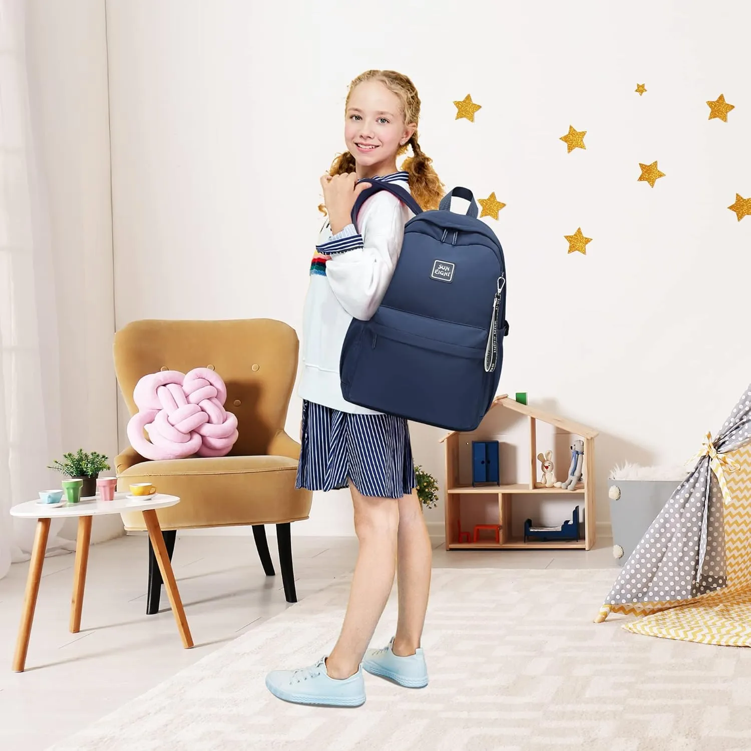 Waterproof School Backpack Girls and Boys 6-18 Years Large Capacity Lightweight Bookbag for Elementary to High School Durable Travel Backpack with Adjustable Straps 30L(Navy Blue)