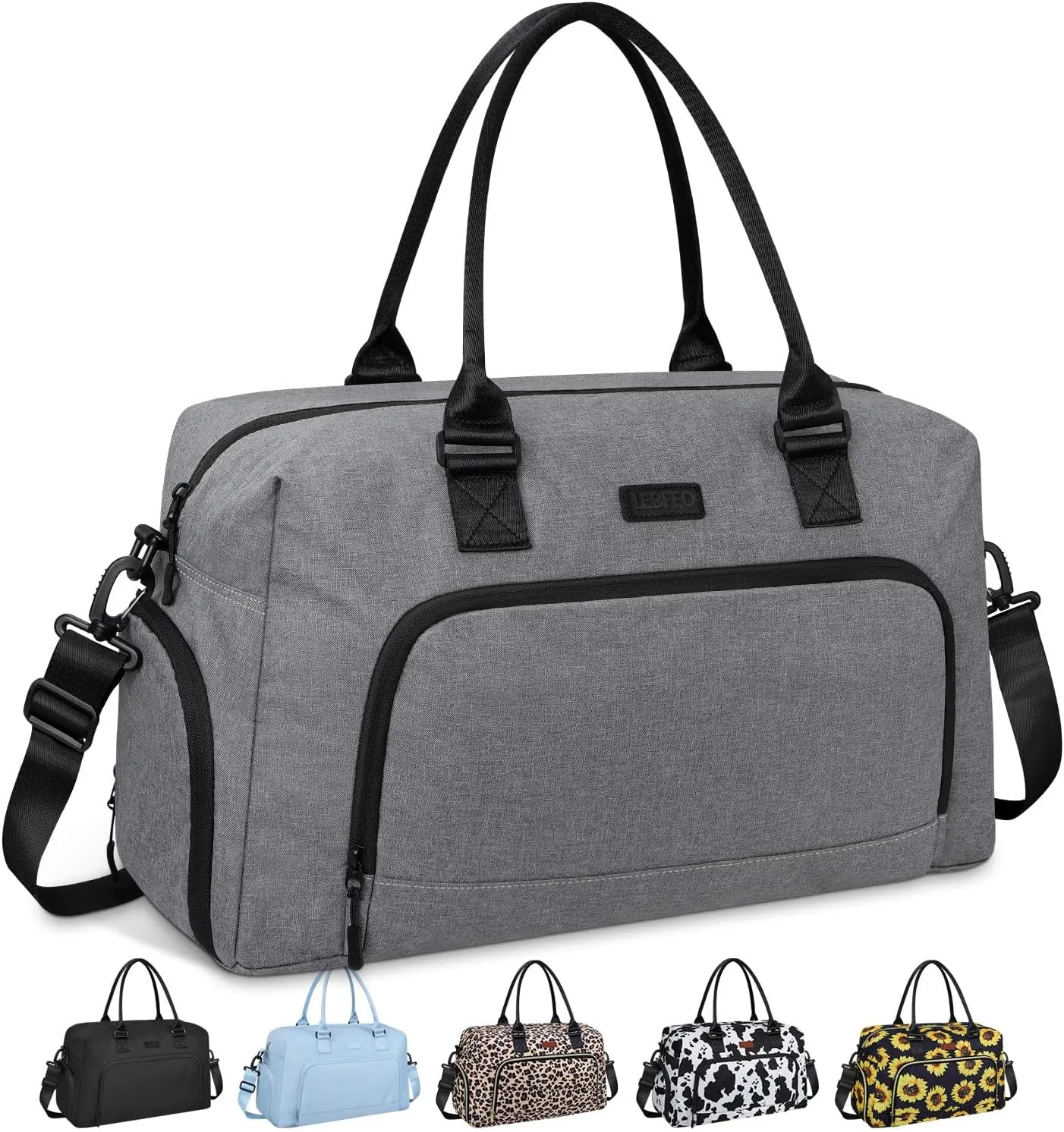 Weekender Bags for Women, LEBFEO Gym Bag for Women with Shoes Compartment, Personal Item Travel Bag, Carry on Overnight Travel Duffel Bag, Hospital Bags for Labor and Delivery, grey