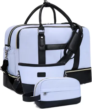 Weekender Bags for Women Overnight Bag Large Canvas Travel Duffel Bag with Shoe Compartment Carry On Tote Bag 3Pcs Set