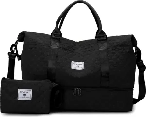 Weekender Bags for Women, Personal Item Travel Bag with Shoes Compartment, Travel Duffel Bags with Toiletry Bag for Gym Hospital Fitness(Black)
