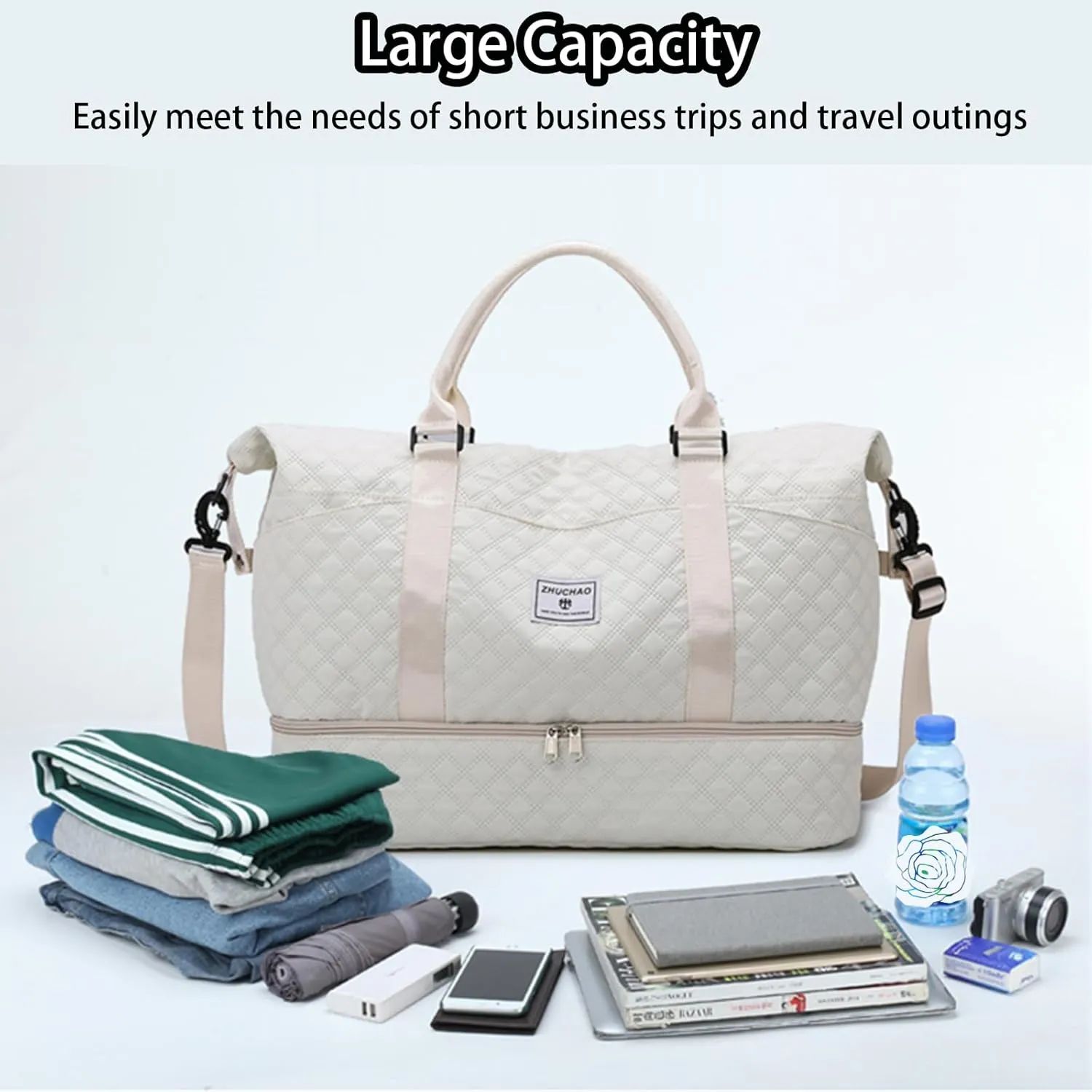Weekender Bags for Women, Personal Item Travel Bag with Shoes Compartment, Travel Duffel Bags with Toiletry Bag for Gym Hospital Fitness(Black)