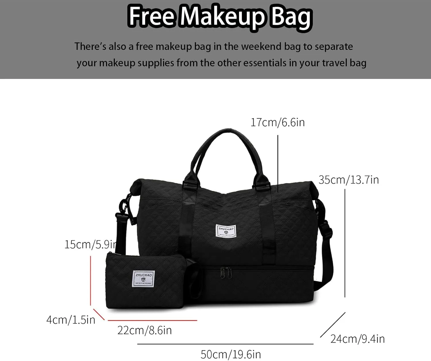 Weekender Bags for Women, Personal Item Travel Bag with Shoes Compartment, Travel Duffel Bags with Toiletry Bag for Gym Hospital Fitness(Black)