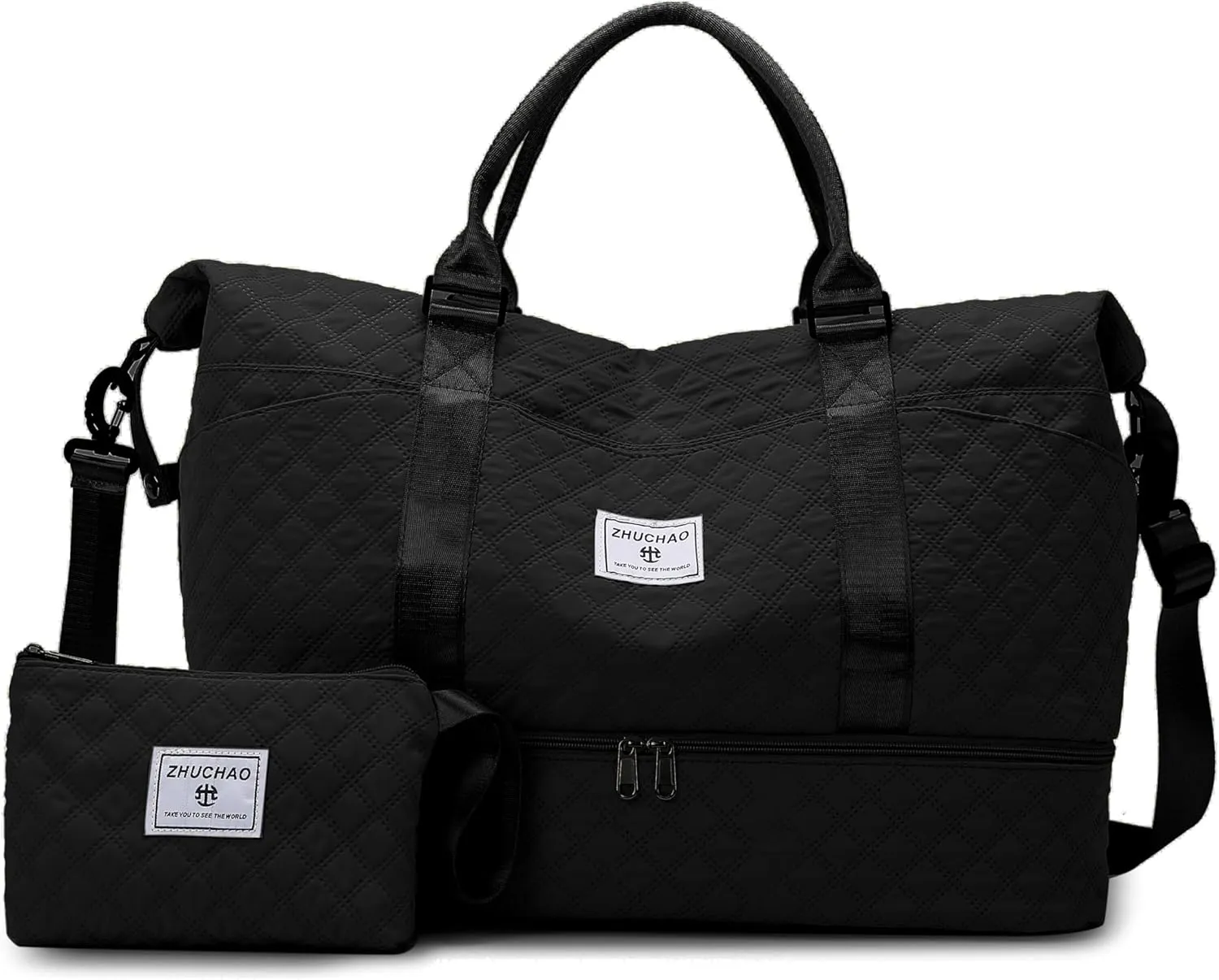 Weekender Bags for Women, Personal Item Travel Bag with Shoes Compartment, Travel Duffel Bags with Toiletry Bag for Gym Hospital Fitness(Black)