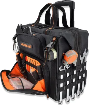 WELKINLAND 46-Pocket Rolling Tool Bag - 26" Wheeled Organizer for Men, HVAC & Electrician