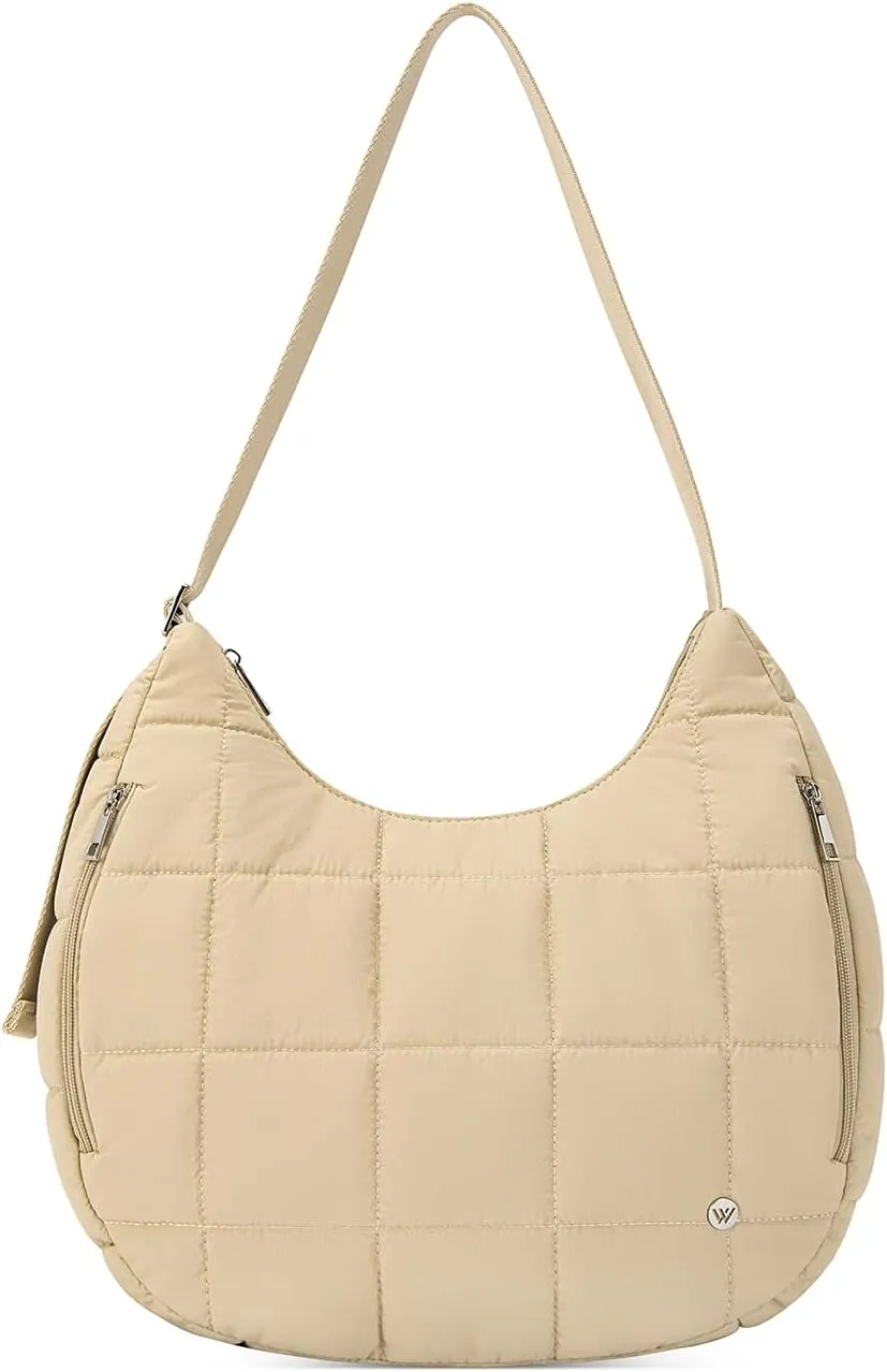 WESTBRONCO Puffer Crescent Shoulder Bag for Women, Nylon Quilted Shoulder Purses, Puffy Handbags with Adjustable Strap