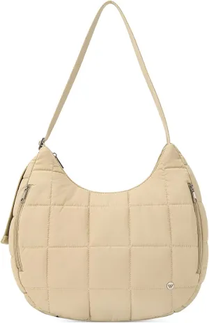 WESTBRONCO Puffer Crescent Shoulder Bag for Women, Nylon Quilted Shoulder Purses, Puffy Handbags with Adjustable Strap