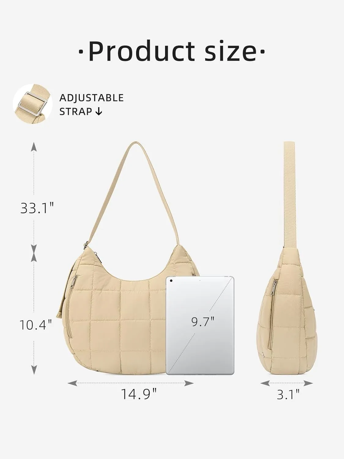 WESTBRONCO Puffer Crescent Shoulder Bag for Women, Nylon Quilted Shoulder Purses, Puffy Handbags with Adjustable Strap