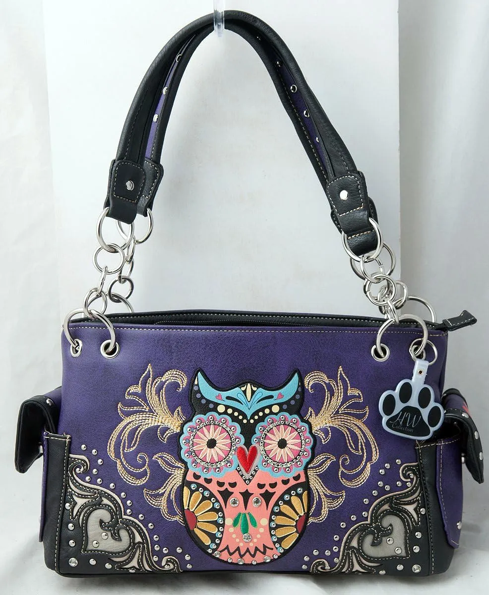 Western Colorful Owl Art Hearts Women Shoulder Handbag Purse