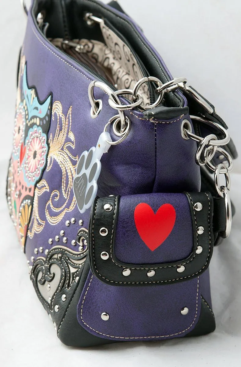 Western Colorful Owl Art Hearts Women Shoulder Handbag Purse