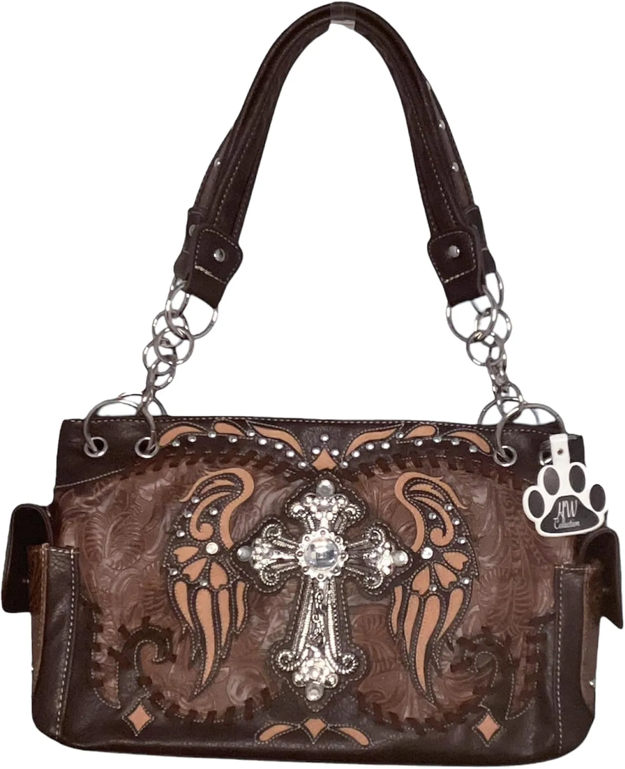 Western Handbag Rhinestone Cross Angelic Wings Women Purse and Wallet Set