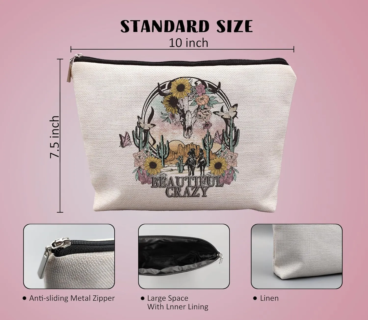 Western Makeup Bag,Cowgirl Bag,Western Gifts,Western Gifts for Women,Beautiful Crazy Makeup Bag,Cowgirl Gifts