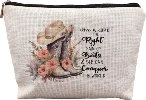 Western Makeup Bag,Cowgirl Boots Cosmetic Makeup Bag,Give A Girl The Right Boots,Cowgirl Stuff,Western Stuff For Women,Cowgirl Gifts