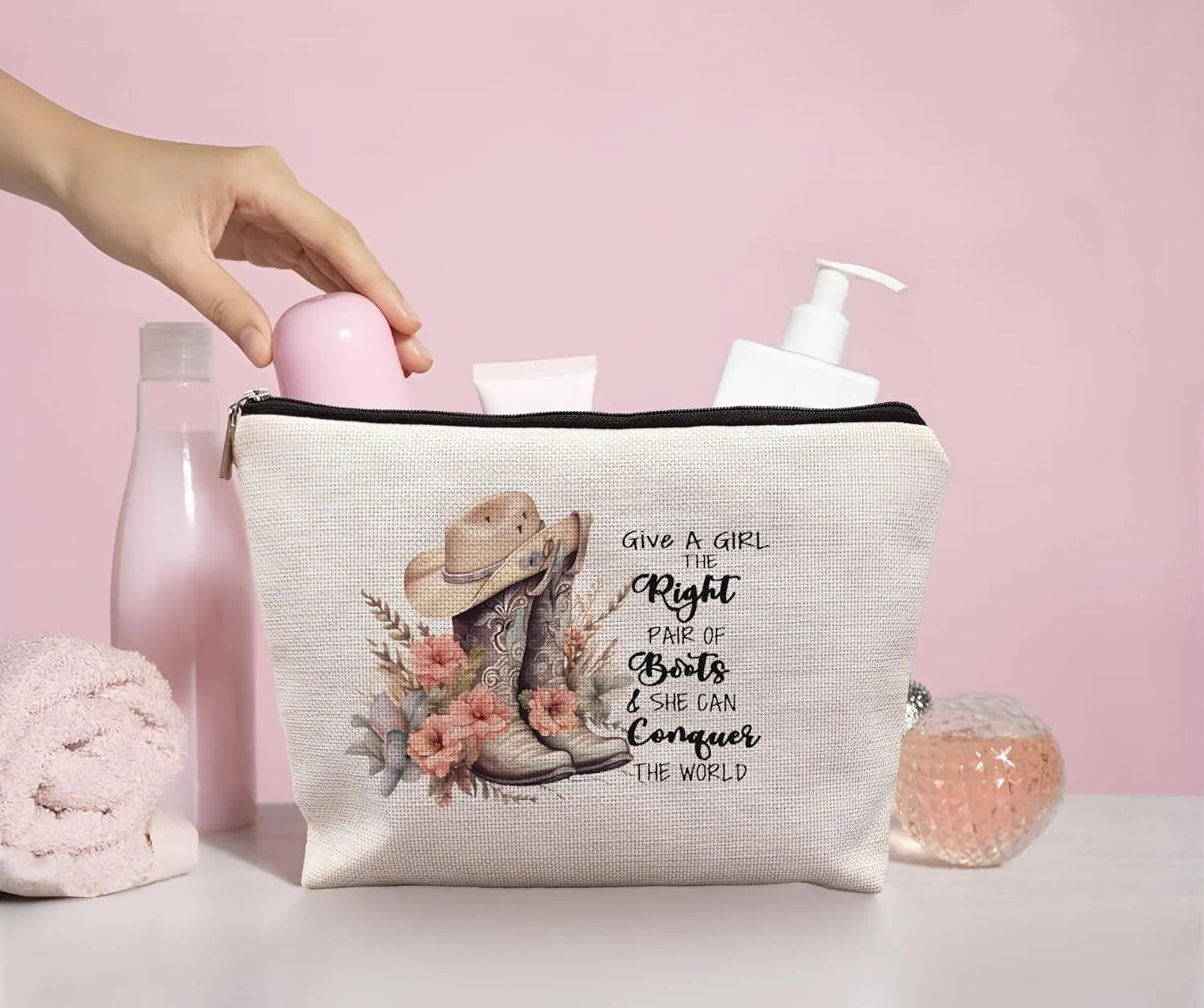 Western Makeup Bag,Cowgirl Boots Cosmetic Makeup Bag,Give A Girl The Right Boots,Cowgirl Stuff,Western Stuff For Women,Cowgirl Gifts