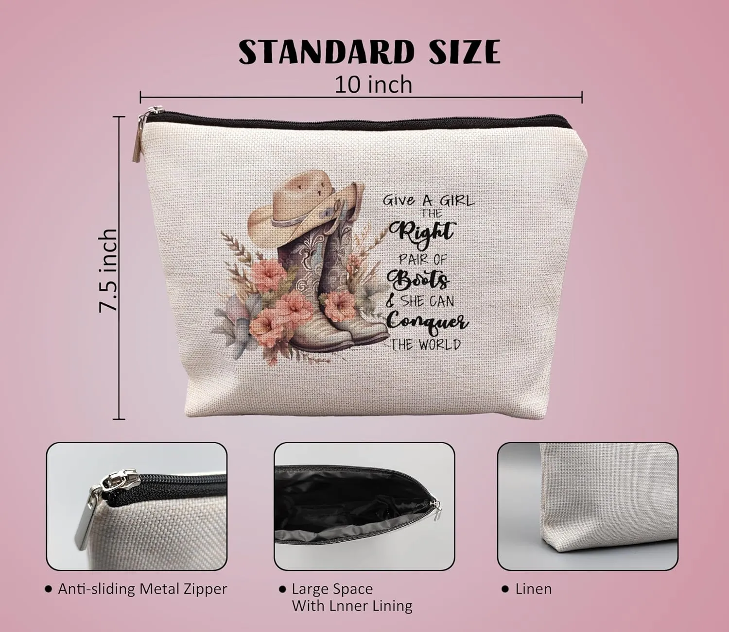 Western Makeup Bag,Cowgirl Boots Cosmetic Makeup Bag,Give A Girl The Right Boots,Cowgirl Stuff,Western Stuff For Women,Cowgirl Gifts