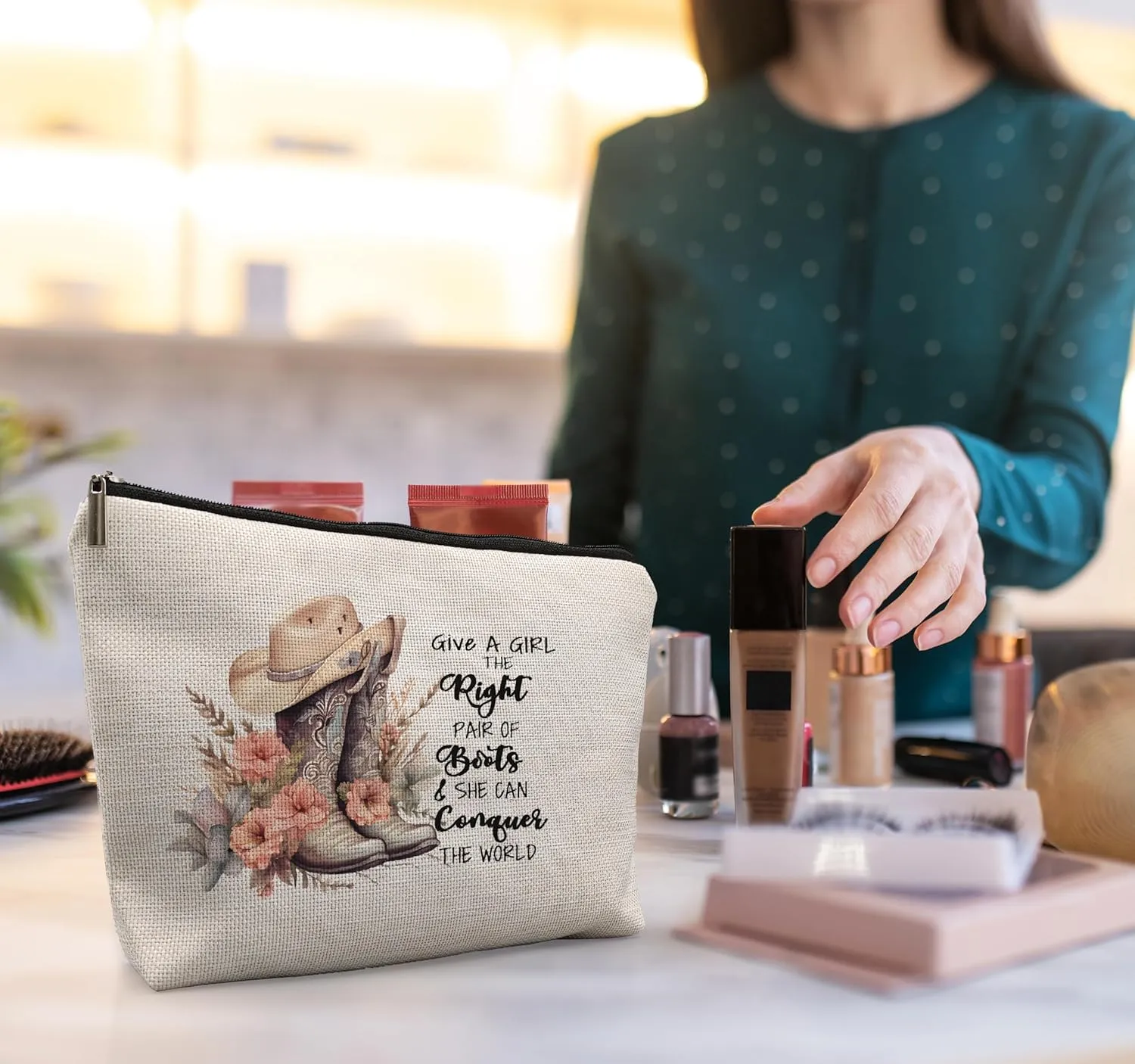 Western Makeup Bag,Cowgirl Boots Cosmetic Makeup Bag,Give A Girl The Right Boots,Cowgirl Stuff,Western Stuff For Women,Cowgirl Gifts
