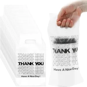 Whaline 1000 Count Thank You Handle Drinking Bags 1 Cup Plastic Packaging Poly Bag Carriers for Delivery Take Out Cup Holder Beverage Coffee Juice Mike Tea Stores, 11 x 6.3 Inch