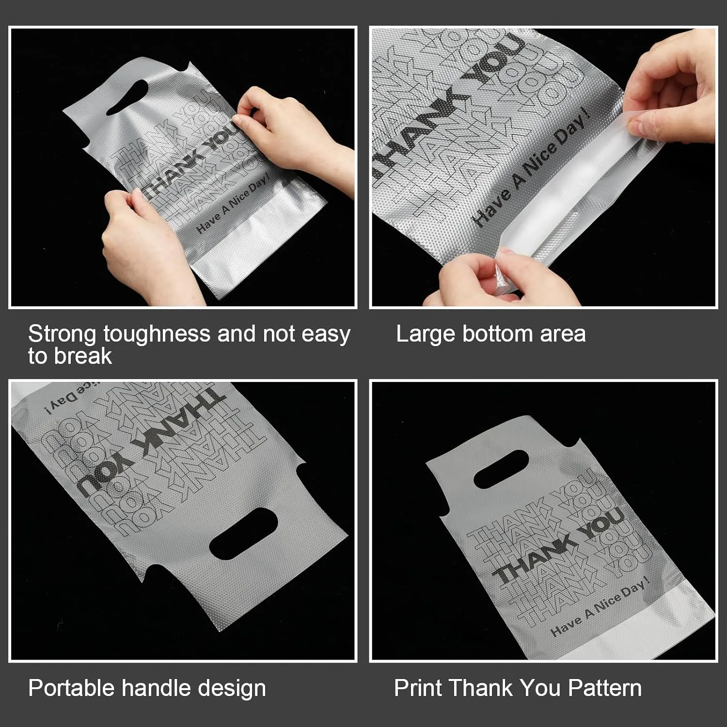Whaline 1000 Count Thank You Handle Drinking Bags 1 Cup Plastic Packaging Poly Bag Carriers for Delivery Take Out Cup Holder Beverage Coffee Juice Mike Tea Stores, 11 x 6.3 Inch