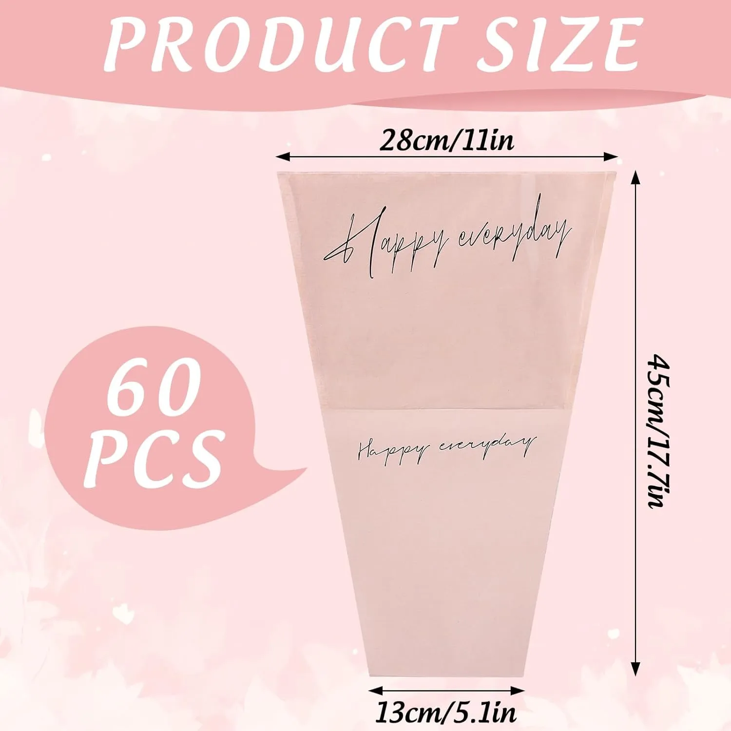 Whaline 60Pcs Flower Kraft Paper Wrapping Bags Pink Clear Floral Bouquet Sleeves Large Florist Packaging Decor Supplies for Mother's Day Valentine's Day Wedding Anniversary Birthday Party Supplies