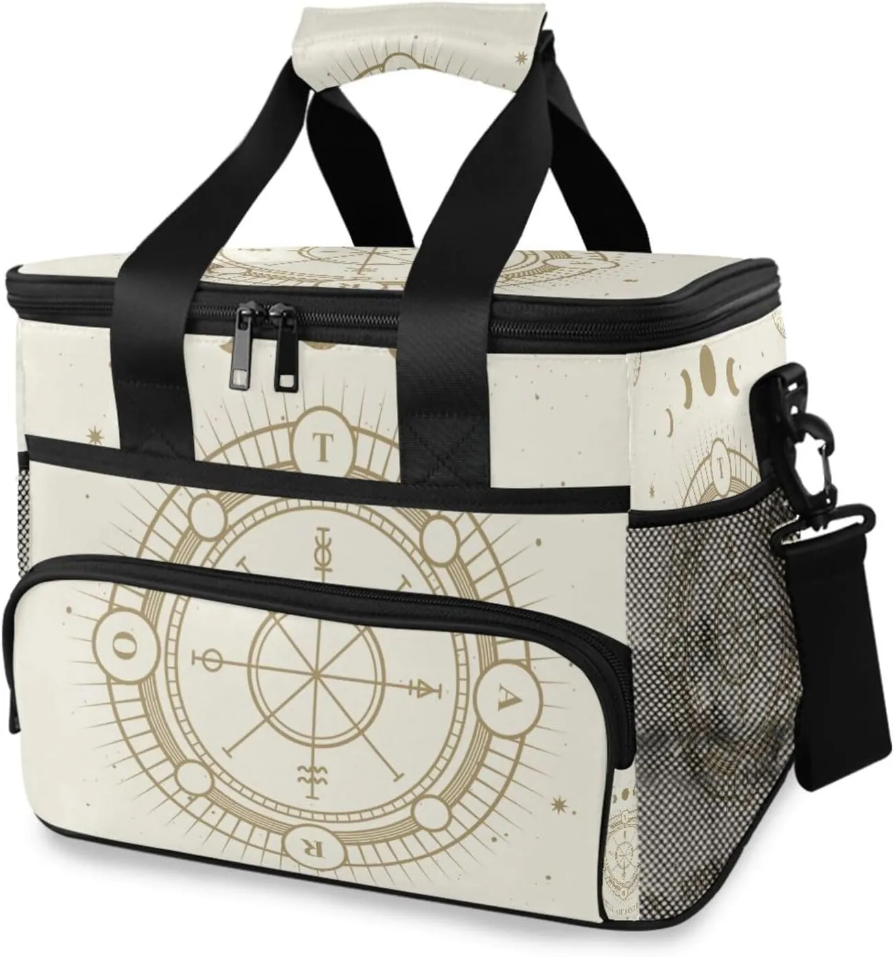 Wheel-fortune-tarot-print1 Insulated Lunch Box Men Women, Large Reusable Lunch Bag for Office Work Picnic Beach, Leakproof Cooler Bag with Adjustable Shoulder Strap for Adult