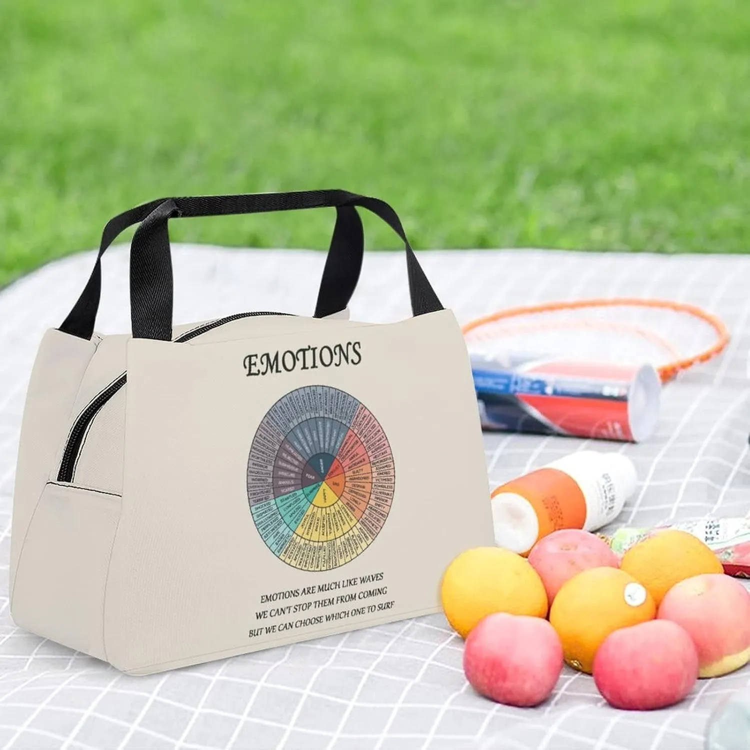 Wheel Of Emotions Feelings Chart Lunch Bag Women Men Kids Reusable Insulated Leakproof Tote Bag Cooler Lunch Box Bags For Therapy Office Work School Picnic Counselor Physical Therapist Gifts