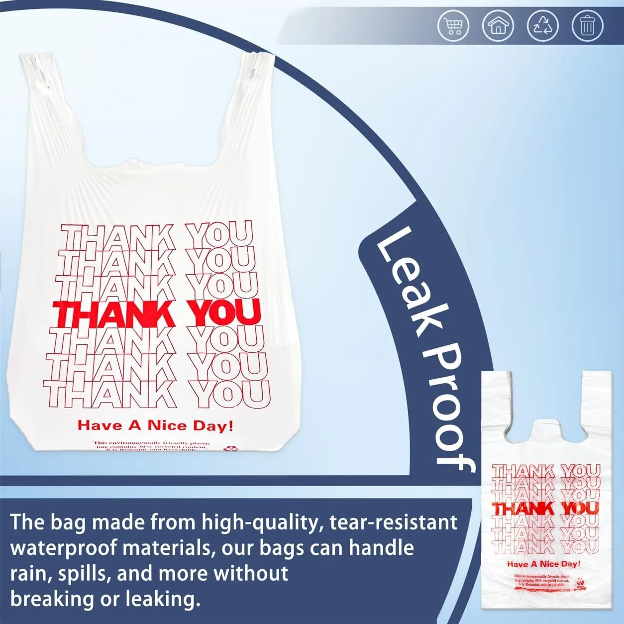 White Thank you T shirt bag, Grocery shopping bag Reusable and Disposable Supermarket Bag 11''x6''x21'' 200PCS