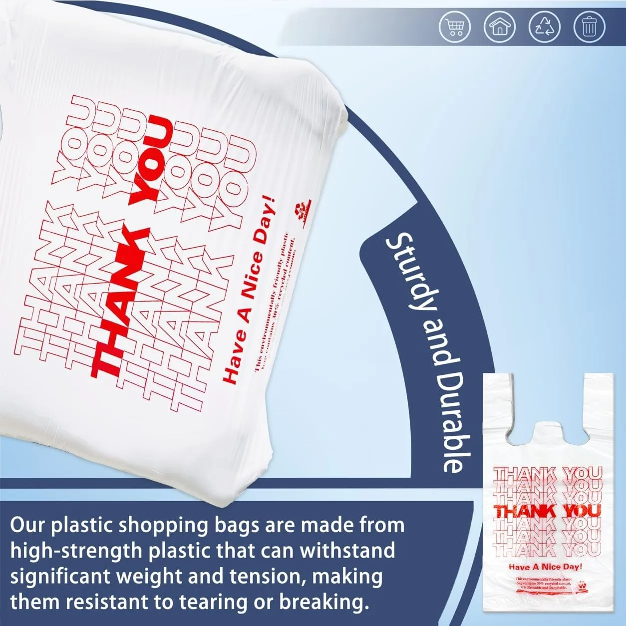 White Thank you T shirt bag, Grocery shopping bag Reusable and Disposable Supermarket Bag 11''x6''x21'' 200PCS