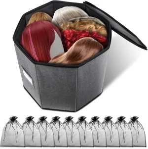 Wig Storage Box,Wig Travel Case,Foldable Wig Travel Case for Men and Women,Yarn Organizer, Cosmetic Cabinet Storage Bag