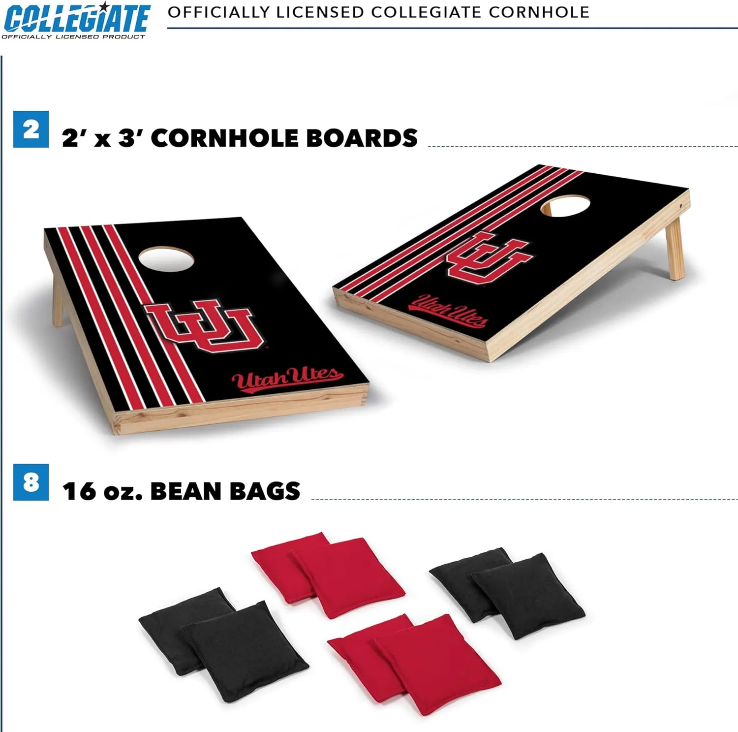 Wild Sports 2' x 3' Solid Wood Cornhole Set with Direct Print HD Team Graphics – Great Gift for Any NCAA Fan! Bean Bag Toss Family Outdoor Games