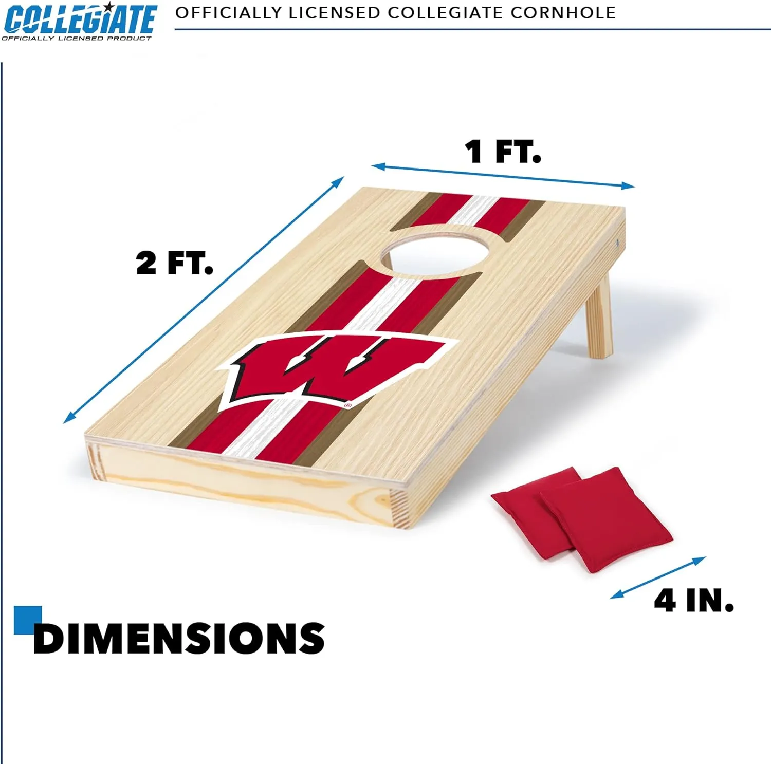 Wild Sports College Portable Size 1' x 2' Solid Wood Cornhole Set with Direct Print HD Team Graphics – Travel Size