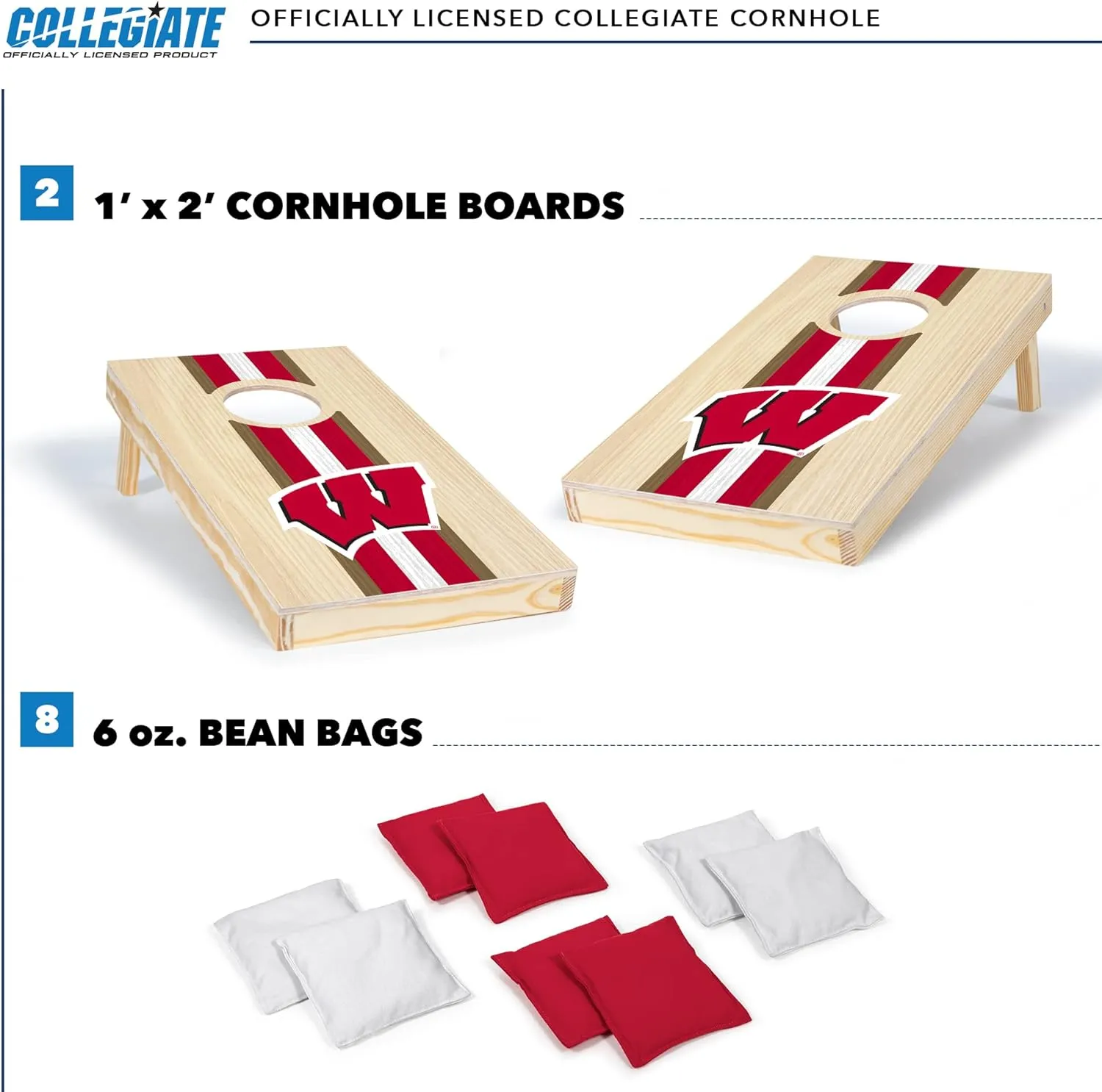 Wild Sports College Portable Size 1' x 2' Solid Wood Cornhole Set with Direct Print HD Team Graphics – Travel Size