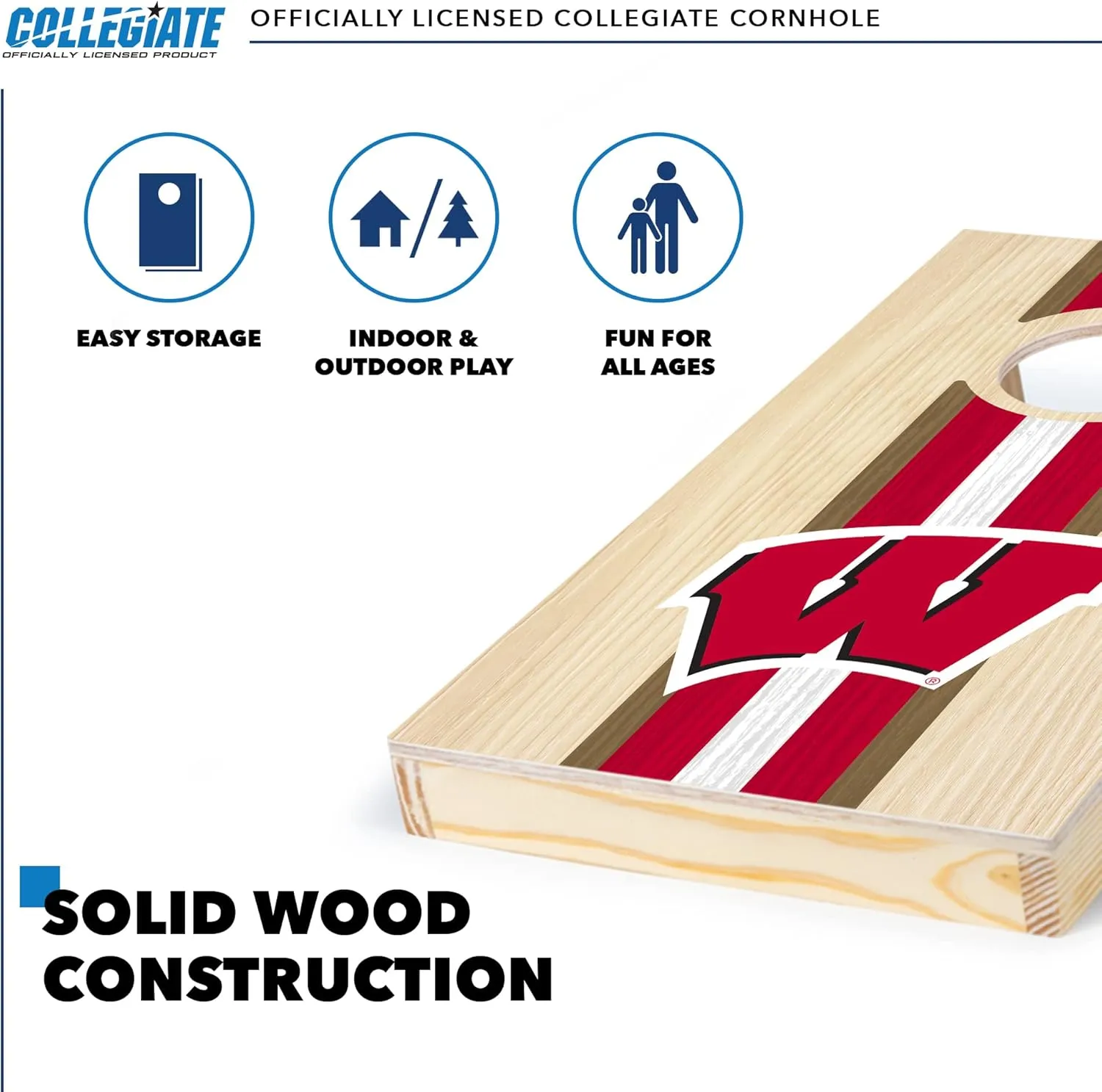 Wild Sports College Portable Size 1' x 2' Solid Wood Cornhole Set with Direct Print HD Team Graphics – Travel Size
