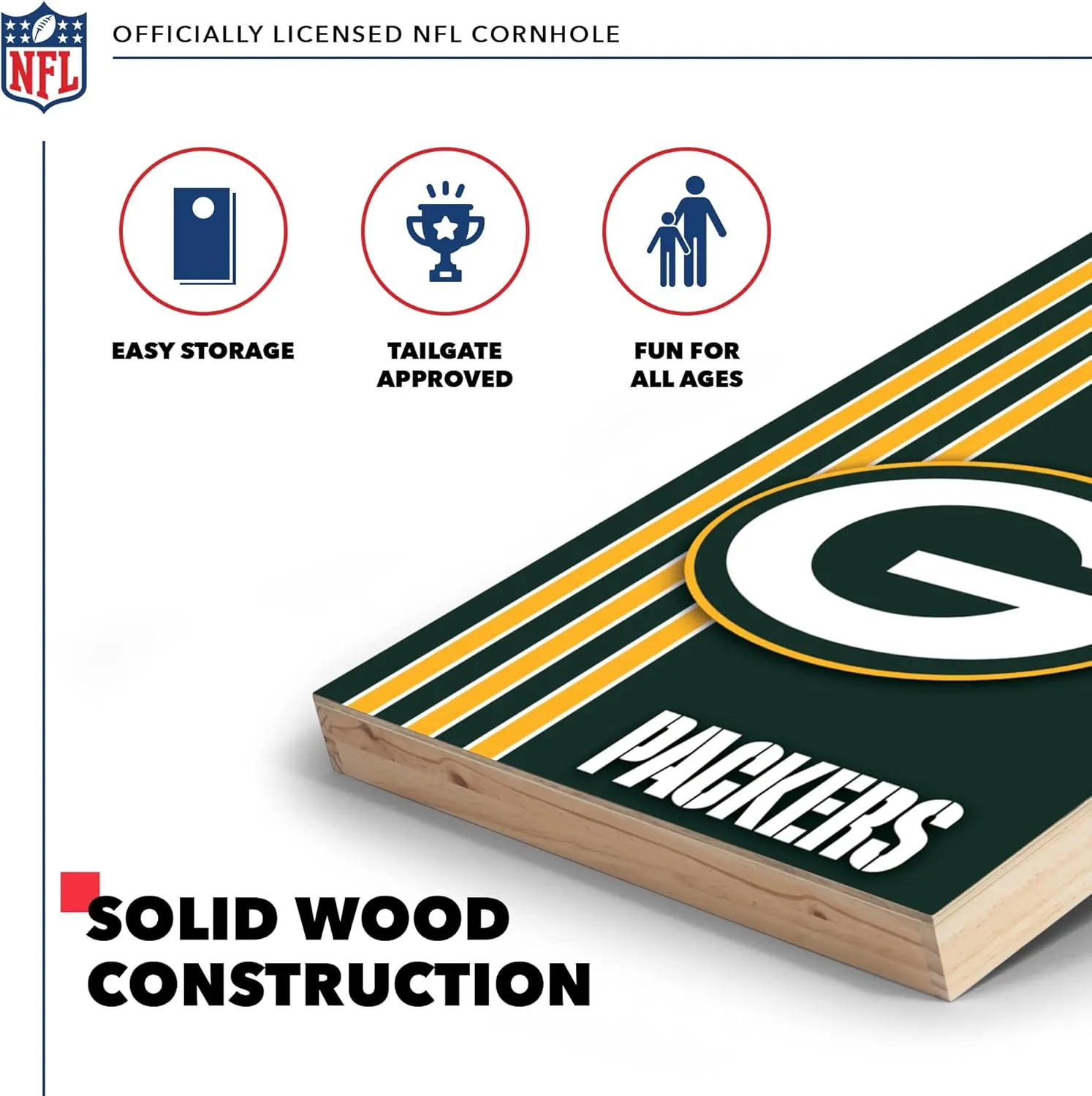 Wild Sports NFL 2' x 3' Solid Wood Cornhole Set with Direct Print HD Team Graphics – Great Gift for Any Football Fan! Bean Bag Toss Family Outdoor Games